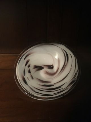 Vintage Murano Candy Dish Cased Milk Glass Brown Swirl 3