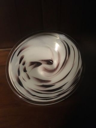 Vintage Murano Candy Dish Cased Milk Glass Brown Swirl 4