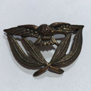 Antique American Eagle W/ 4 Leaves Brass Tone Olive Branch Vtg 2.  25 " Brooch Pin