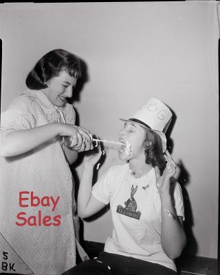 W8 - O Vintage Photo Negative - Young Woman Getting Whip Cream