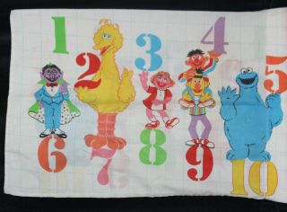 Vtg Sesame Street Pillowcase From Bed Sheet Set Big Bird Bert & Ernie The Count
