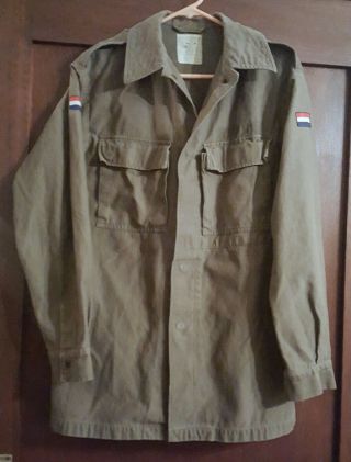 Vintage Dutch Military Field Jacket Shirt Olive Drab Netherlands Size 96 Large