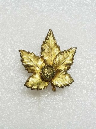 Vintage Signed Flora Danica Gold On Sterling 925 Eggert Denmark Leaf Brooch Pin