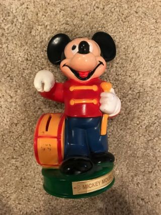 Vintage Disney Plastic Mickey Mouse With Drum And Movable Arm Piggy Bank
