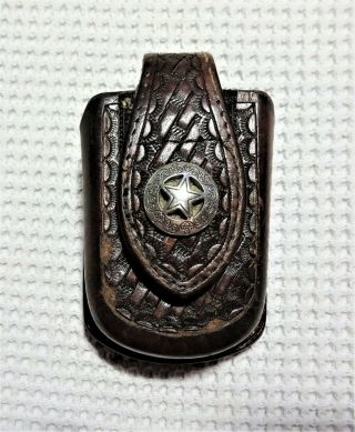 Vtg.  Leather Small Tool Cell Phone Holder Pouch Holster Belt Clip Texas Ranger