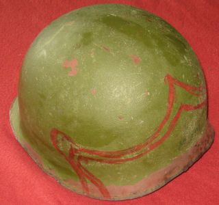 Vintage Us Military Metal Army Green Helmet No Liner With Artwork