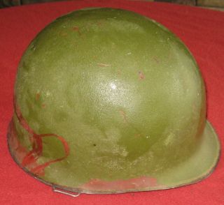 Vintage US Military Metal Army Green Helmet no liner with artwork 2