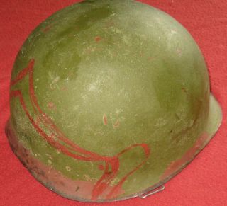 Vintage US Military Metal Army Green Helmet no liner with artwork 3