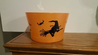 Vintage Hazel Atlas Glass Bowl Ice Bucket Halloween Orange W/ Black Witches