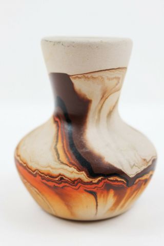 Vintage 1940s Nemadji Pottery Vase Brown And Orange 3.  5 " X 3 "
