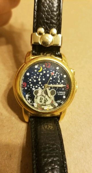 Htf Vintage Lorus Mickey & Minnie Mouse Musical Star Glow Wristwatch Battery
