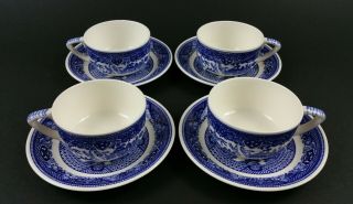 Blue Willow Royal China Cup Saucer Vintage Set Of 4 (6 Oz.  Cups)