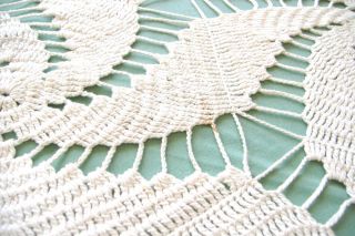 VINTAGE 23 INCH X 27 INCH WHITE CROCHETED DOILY 4