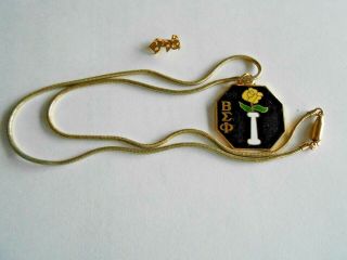 Vintage Beta Sigma Phi Sorority 18 " Necklace,  Pendant And 1/2 " Lapel Pin
