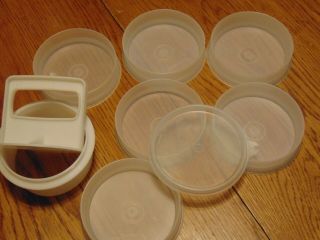 Vintage Tupperware Hamburger Press 9 - Piece Set With 6 Keepers,  Ring,  And Seal