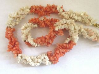 Vintage Angel Skin Pink White Coral 3 Strand Twisted Necklace 19.  5 "