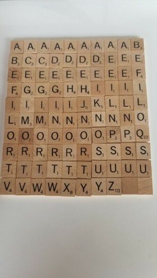 100 Vintage Complete Set Wooden Scrabble Tiles Letters Scrapbook Art Craft