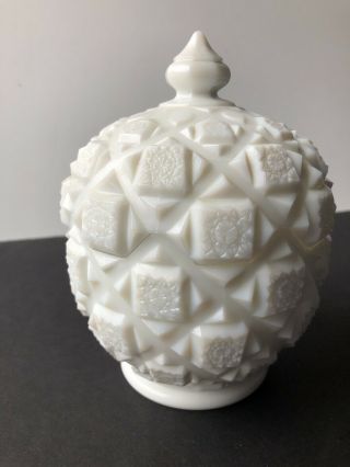 Vintage Westmoreland Cut Milk Glass Covered Candy Dish Egg Shaped Old Quilt