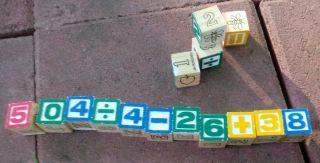 15 Vintage Wooden Number Blocks With Letters And Figures