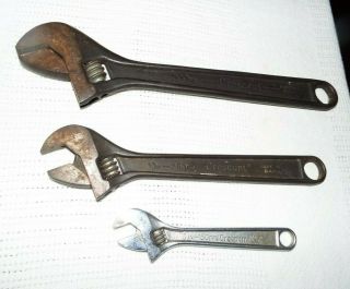 3 Vintage Crescent Adjustable Wrenches 6in.  - 150mm,  10in.  - 250mm,  12in.  - 300mm Read