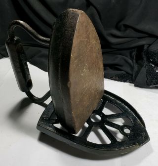 Vintage Laundry Clothing Iron With Stand Cast Iron Door Stop Circa 1900
