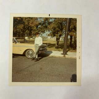 Color,  Teen Boy Playing It Cool By His Wheels,  Car,  Vintage Photo Snapshot