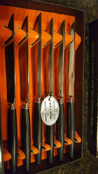 Vintage Leppington Sheffield England Set Of 6 Steak Knives W/ Delrin Handles