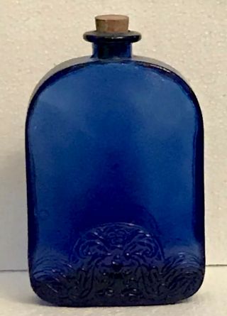 Vintage Dark Cobalt Glass Bottle W Cork Stopper Mcm Decanter Vase Decoration