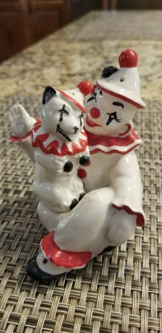 Vintage A Clown And His Dog Salt & Pepper Shakers