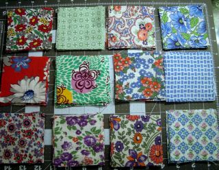 96 Vintage Feedsack Fabrics 3 Inch Squares Assorted Colors And Prints