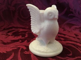 Vintage White Milk Glass Owl Toothpick Holder Figurine