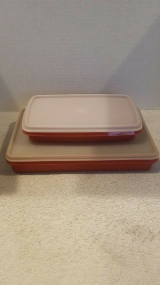 2 Vintage Tupperware Deli/meat/cheese/bacon Keepers Paprika Red 816 794