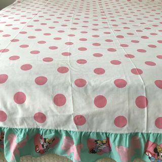 Vintage Disney Minnie Mouse Twin Flat Sheet - Pink Polka Dots - Ruffle