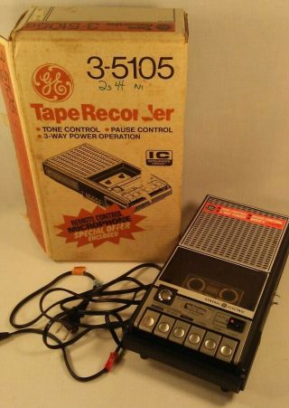 Vtg Ge General Electric 3 - 5105g Cassette Tape Player Recorder Box Euc
