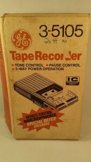 Vtg GE General Electric 3 - 5105G Cassette Tape Player Recorder Box EUC 2