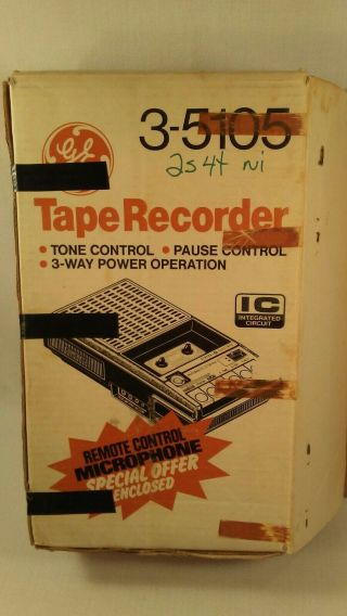 Vtg GE General Electric 3 - 5105G Cassette Tape Player Recorder Box EUC 4