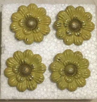 4 Vintage Push Pins Curtain Tie Backs Tacks Bulletin Board Lg Yellow Flowers 2 "