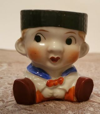Vintage Egg Holder Porcelain Sailor Boy Pre - Owned