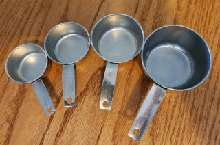 Vintage Foley Stainless Steel 4 Pc.  Measuring Cup Set 1c,  1/2c,  1/3c,  1/4c Retro