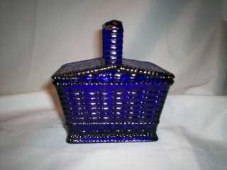 Vintage Cobalt Blue Glass Basket/candy Dish.  5 " Wide And Tall.