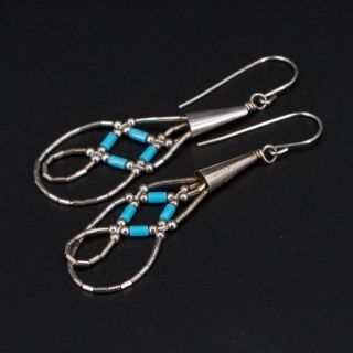 Vtg Sterling Silver - Navajo Turquoise Liquid Silver Dangle Earrings - 2.  5g