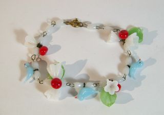 Venetian Murano Glass Birds Flowers Berries Leaves Bracelet Vintage