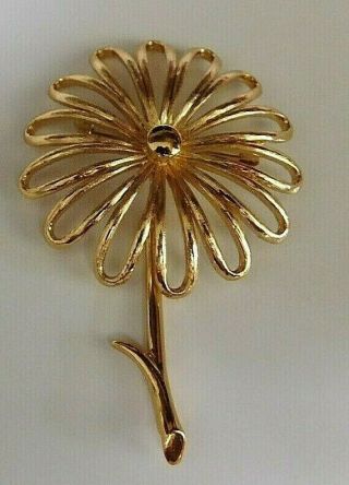 Vintage Signed Monet Gold Tone Flower Brooch Pin