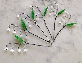 Vintage Glass Lily Of The Valley Flower - Glass Leaf,  Vintage Wire