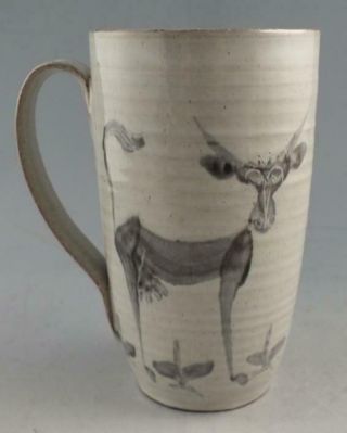 Vintage Studio Pottery Mug By Edwin & Mary Scheier With Cow Decoration