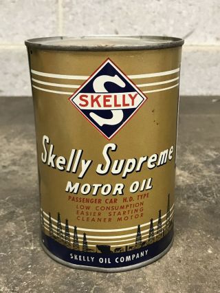 Vintage Skelly Supreme Motor Oil Quart Can Gas Empty