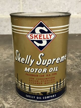 Vintage SKELLY SUPREME Motor Oil Quart Can Gas EMPTY 3