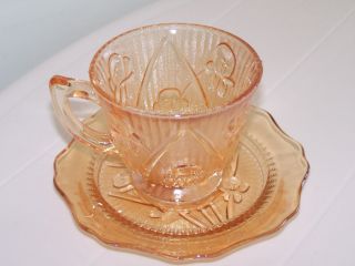 Vintage Jeanette Iris Iridescent Carnival Depression Glass Cup & Saucer