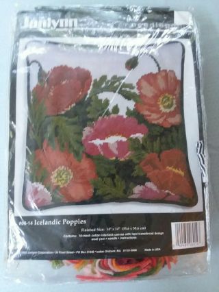 Janlynn Needlepoint Kit Icelandic Poppies Vintage 1995 Pillow Cover Kit 06 - 14