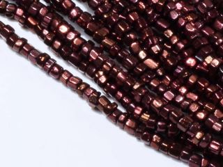 Hank Vintage Czech Purple Metallic Faceted Seed Glass Beads 17bpi